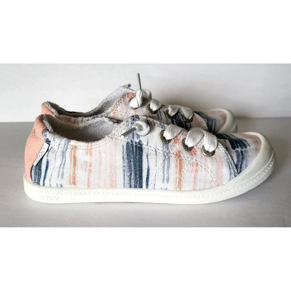 ROXY RG BAYSHORE IV YOUTH SLIP ON SHOES PASTEL White Pink Blue STRIPES US 13